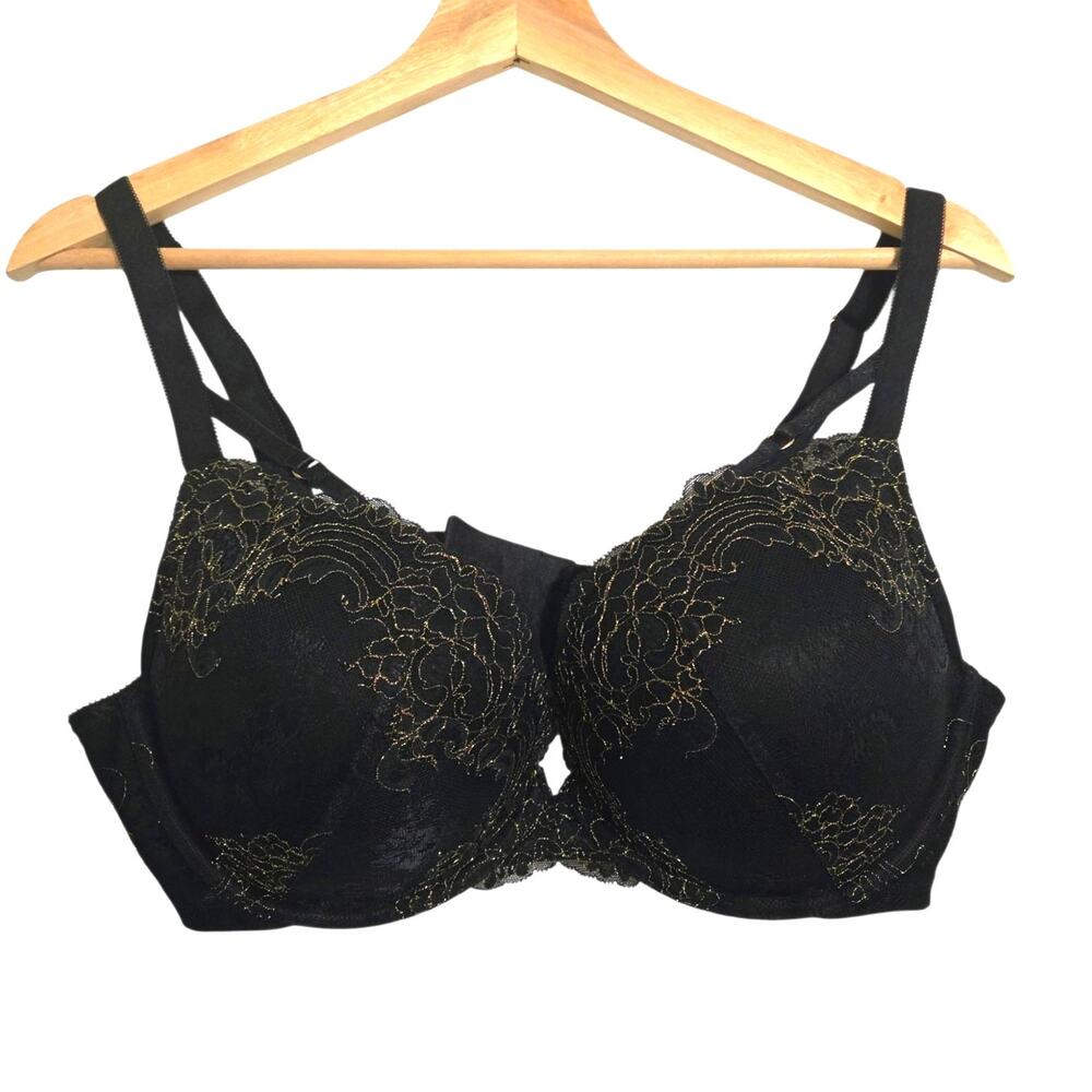 Torrid Curve 40D Push-Up Plunge Gold Metallic Lace Trim Adjustable Plus Size Bra